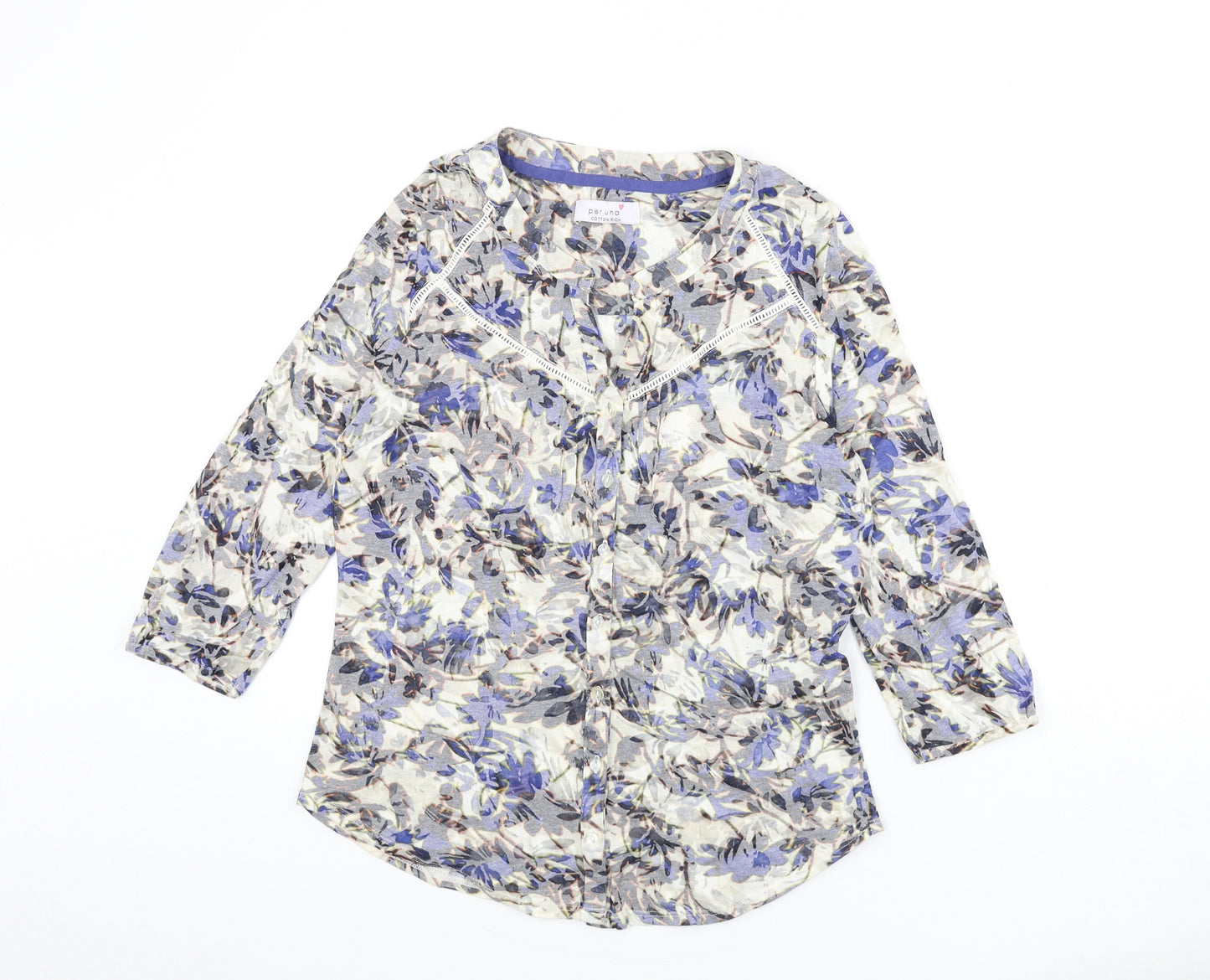 Per Una Womens Multicoloured Floral Cotton Basic Button-Up Size 10 V-Neck