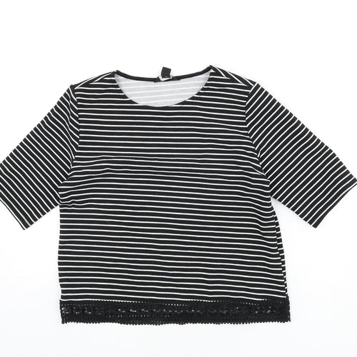 New Look Womens Black Striped Polyester Basic T-Shirt Size 10 Round Neck - Lace Trim