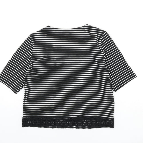 New Look Womens Black Striped Polyester Basic T-Shirt Size 10 Round Neck - Lace Trim