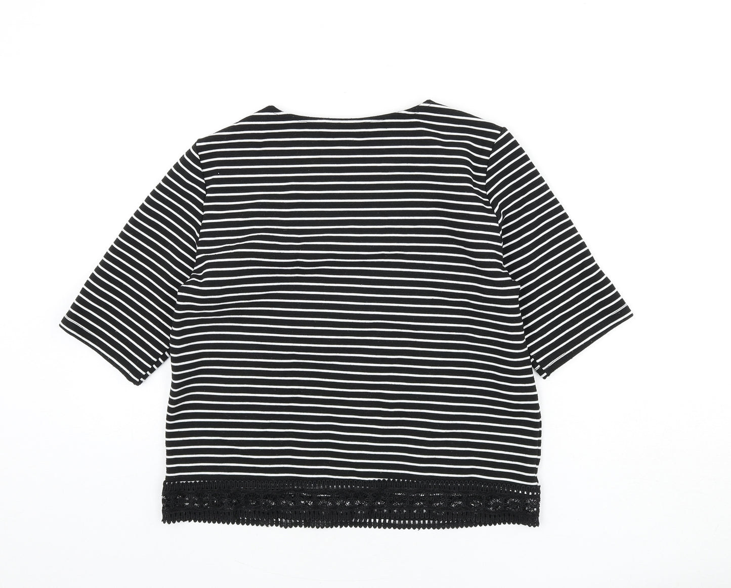 New Look Womens Black Striped Polyester Basic T-Shirt Size 10 Round Neck - Lace Trim