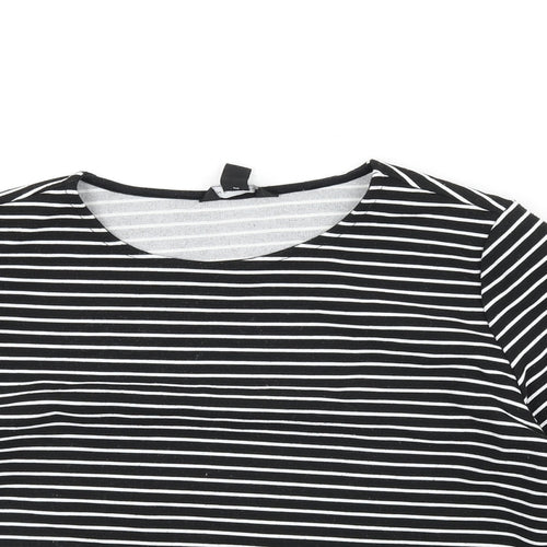 New Look Womens Black Striped Polyester Basic T-Shirt Size 10 Round Neck - Lace Trim