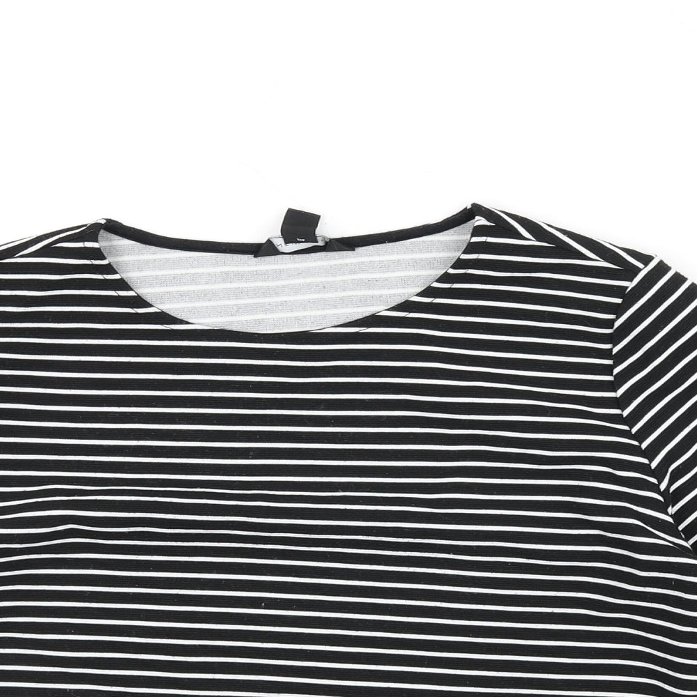 New Look Womens Black Striped Polyester Basic T-Shirt Size 10 Round Neck - Lace Trim