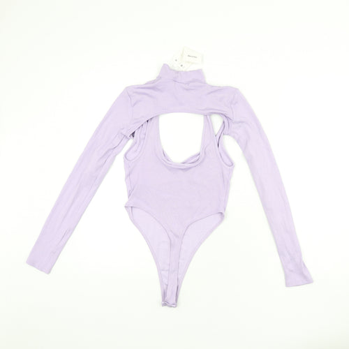 Bershka Womens Purple Polyamide Bodysuit One-Piece Size S Snap - Bolero Included, Plunge Neckline, Ribbed