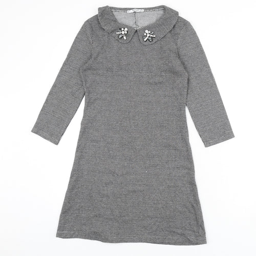 Mango Womens Black Houndstooth Polyester A-Line Size 2XS Collared Pullover