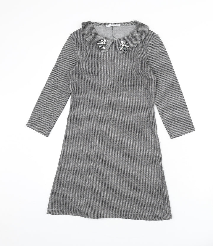 Mango Womens Black Houndstooth Polyester A-Line Size 2XS Collared Pullover