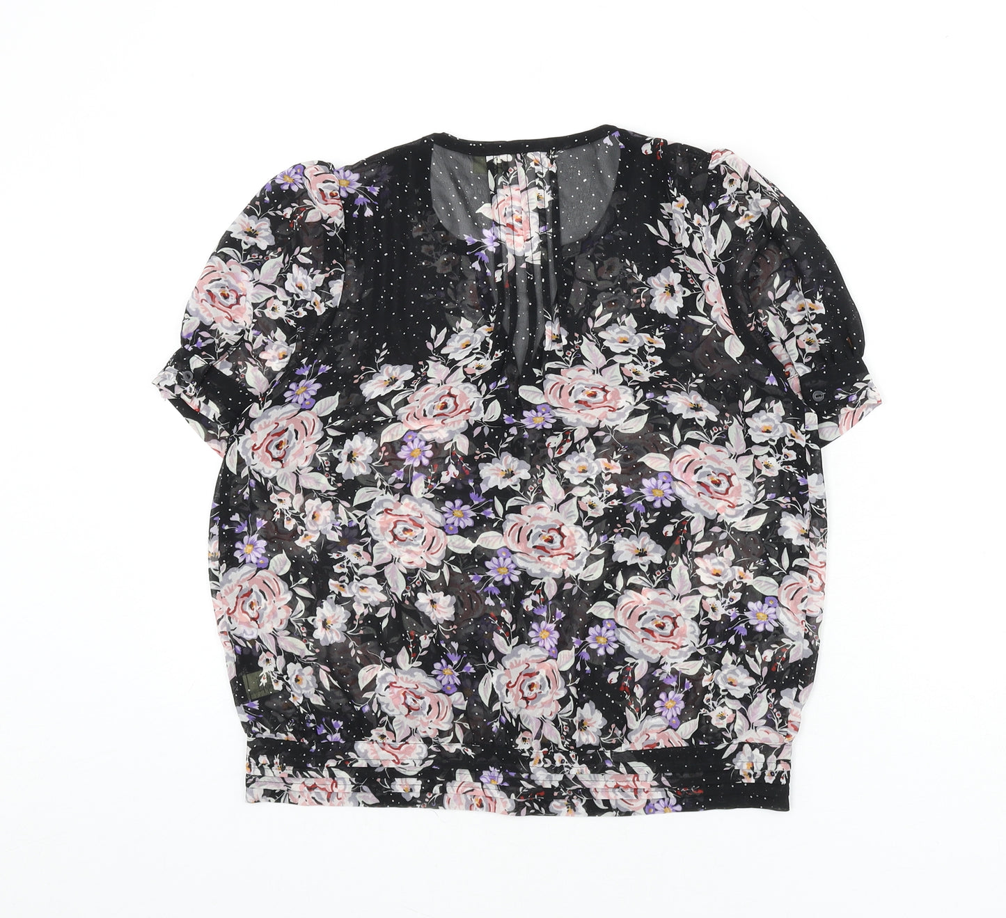 Pins & Needles Womens Black Floral Polyester Basic Button-Up Size S V-Neck