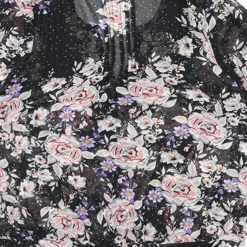 Pins & Needles Womens Black Floral Polyester Basic Button-Up Size S V-Neck
