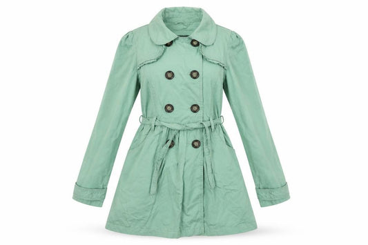 Front view of New Look women’s green overcoat coat, size UK 14, button