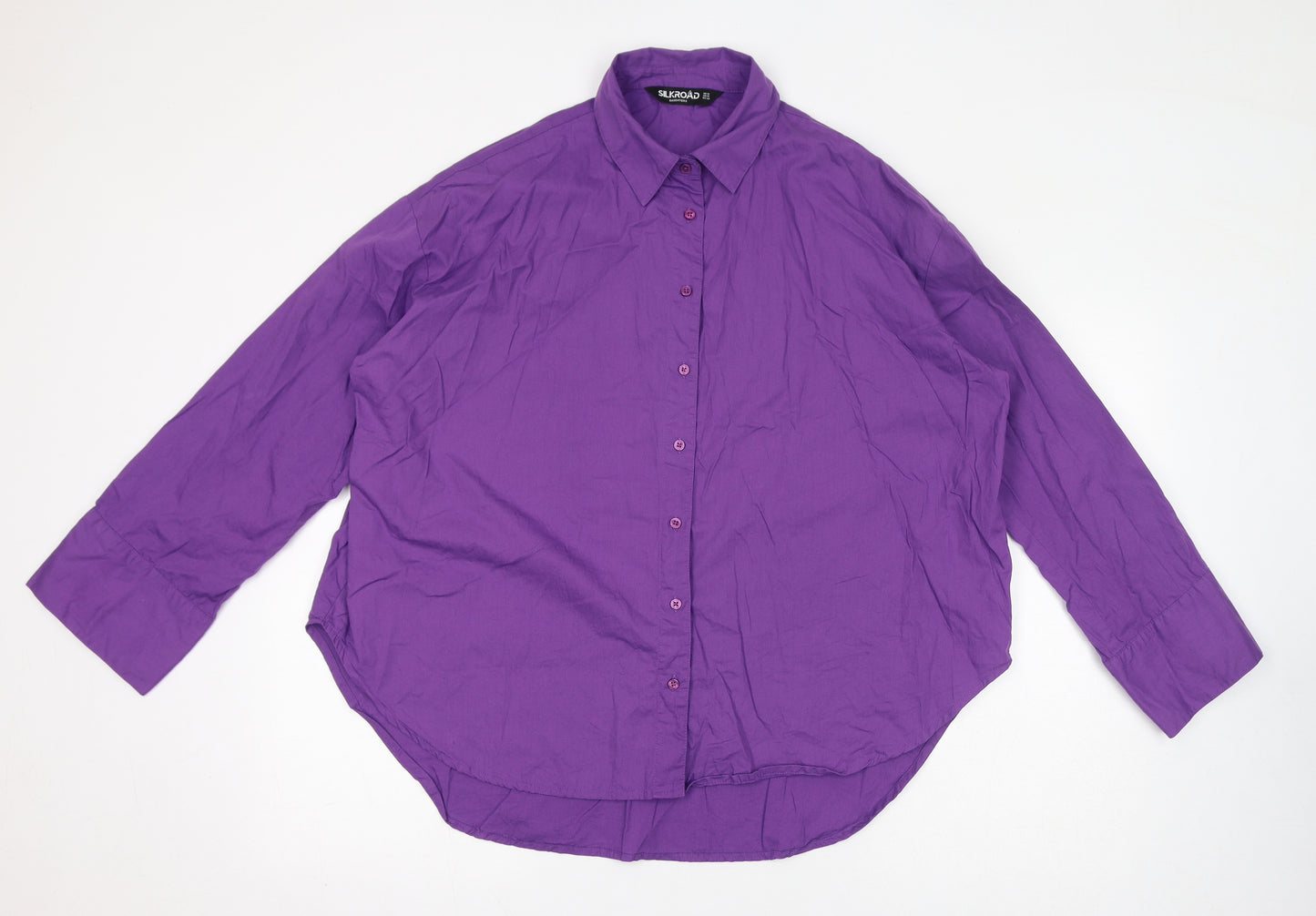Silkroad Daughters Womens Purple Cotton Basic Button-Up Size 12 Collared