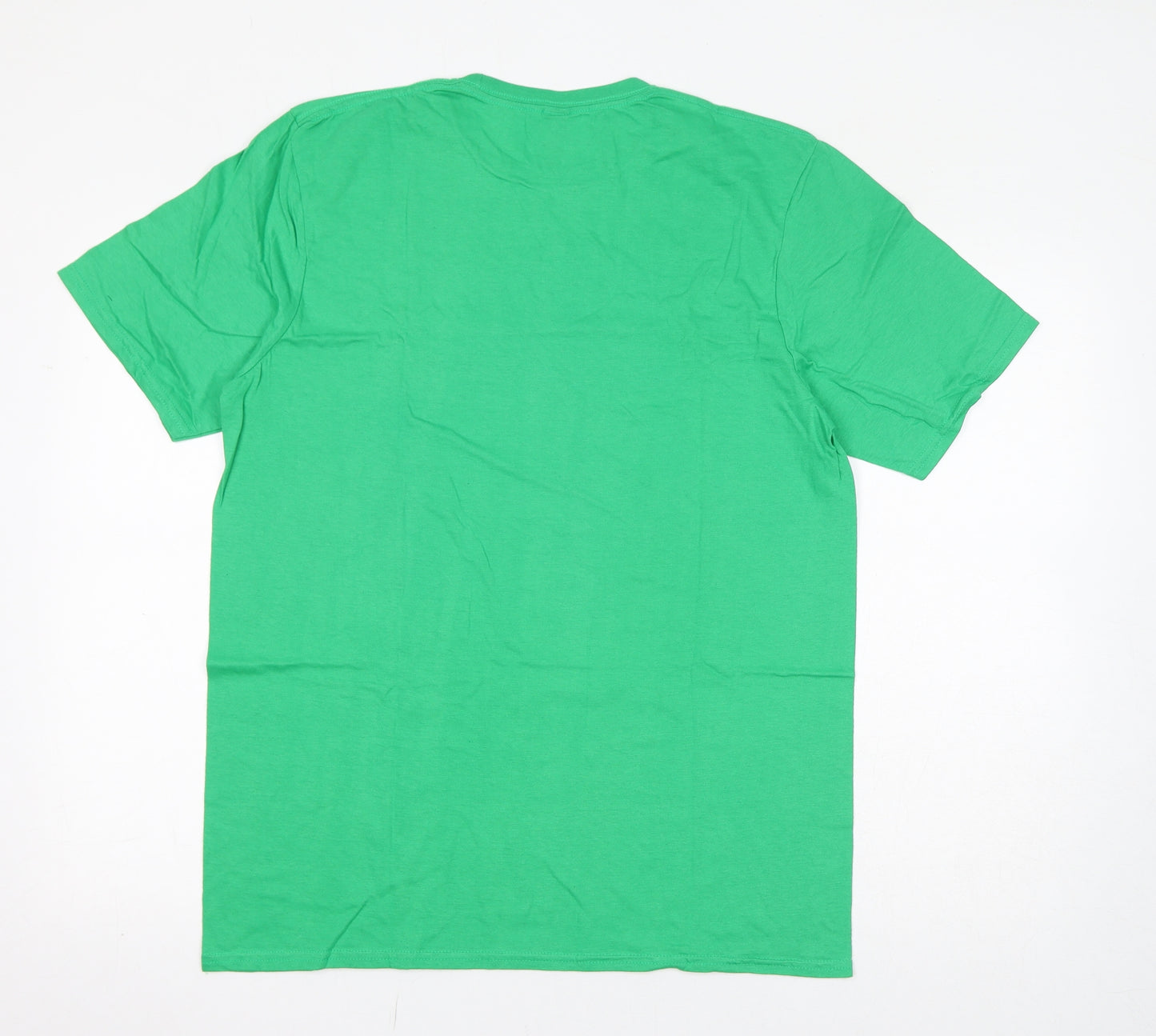 Gildan Womens Green Cotton Basic T-Shirt Size L Round Neck - Chinese Character