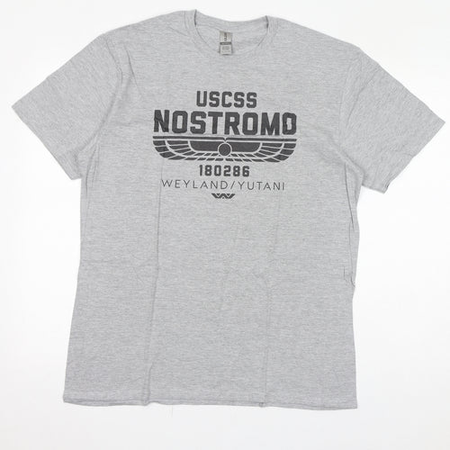 Gildan Womens Grey Cotton Basic T-Shirt Size L Round Neck - Nostromo Weyland/Yutani
