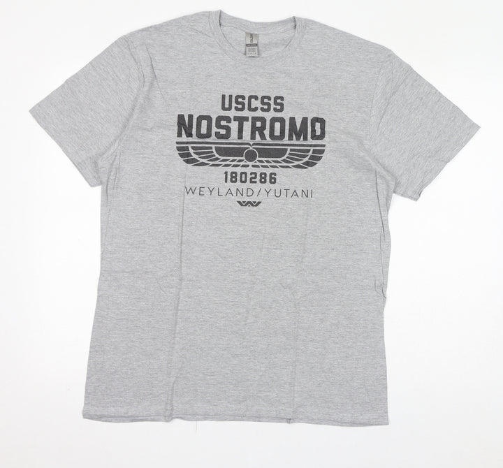 Gildan Womens Grey Cotton Basic T-Shirt Size L Round Neck - Nostromo Weyland/Yutani