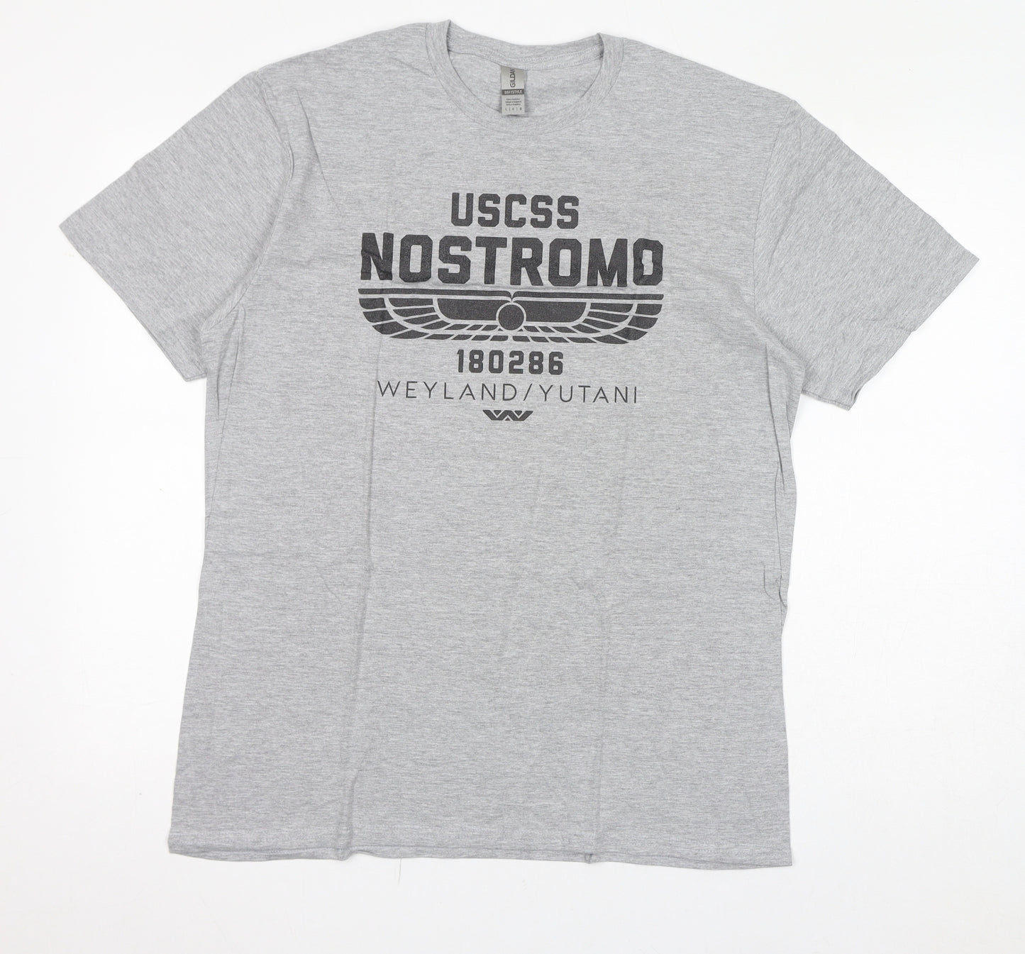 Gildan Womens Grey Cotton Basic T-Shirt Size L Round Neck - Nostromo Weyland/Yutani