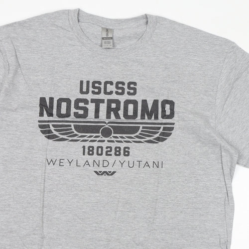 Gildan Womens Grey Cotton Basic T-Shirt Size L Round Neck - Nostromo Weyland/Yutani