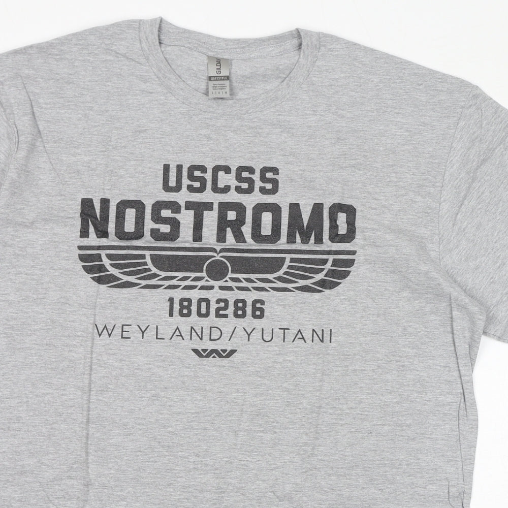 Gildan Womens Grey Cotton Basic T-Shirt Size L Round Neck - Nostromo Weyland/Yutani