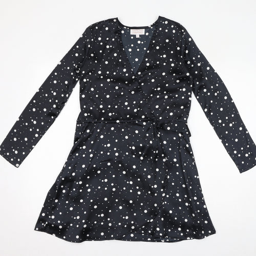Dancing Leopard Womens Black Polka Dot Polyester A-Line Size 8 V-Neck Tie