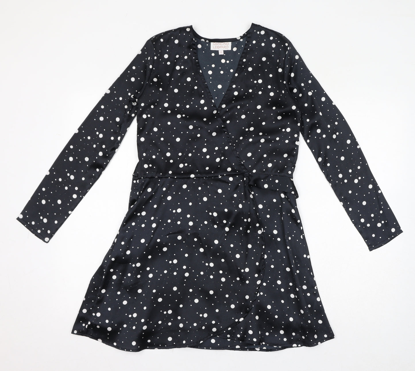 Dancing Leopard Womens Black Polka Dot Polyester A-Line Size 8 V-Neck Tie