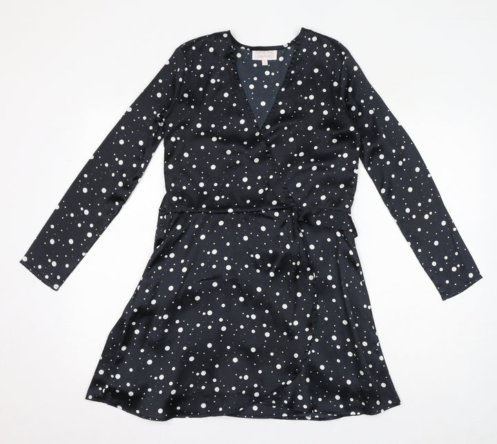 Dancing Leopard Womens Black Polka Dot Polyester A-Line Size 8 V-Neck Tie