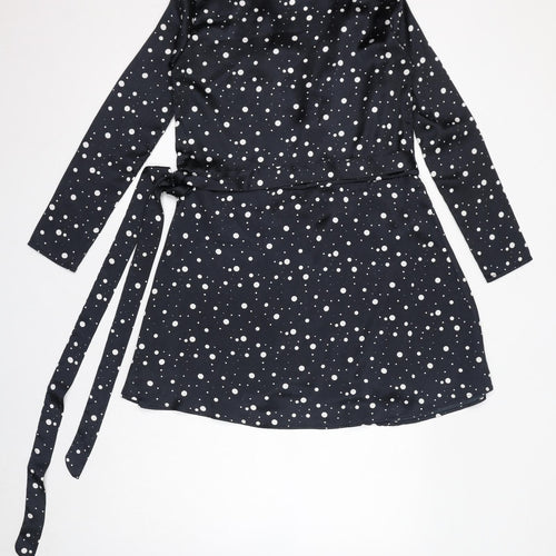 Dancing Leopard Womens Black Polka Dot Polyester A-Line Size 8 V-Neck Tie