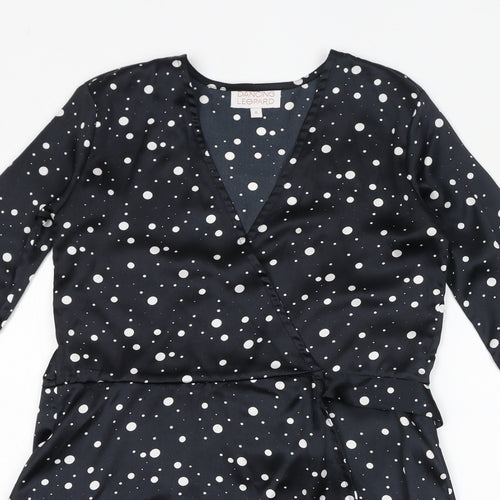 Dancing Leopard Womens Black Polka Dot Polyester A-Line Size 8 V-Neck Tie