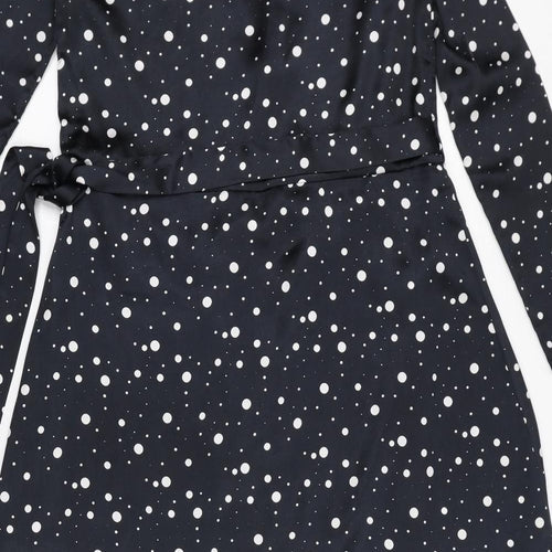 Dancing Leopard Womens Black Polka Dot Polyester A-Line Size 8 V-Neck Tie