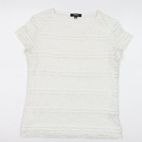Premise Womens White Polyester Basic T-Shirt Size XS Round Neck - Lace