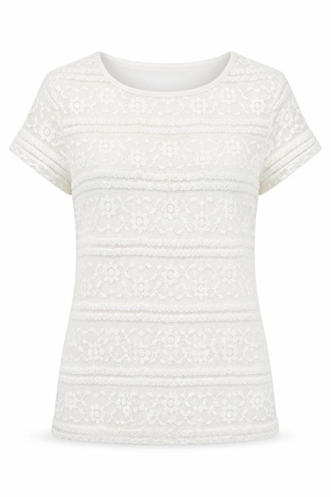 Front view of Premise women’s white polyester basic t-shirt, size XS, round neck - lace