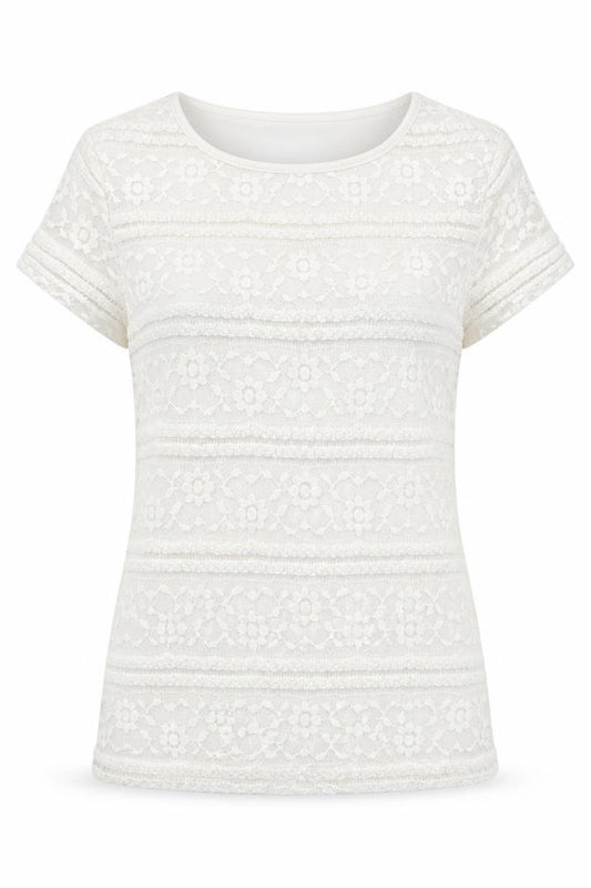 Front view of Premise women’s white polyester basic t-shirt, size XS, round neck - lace