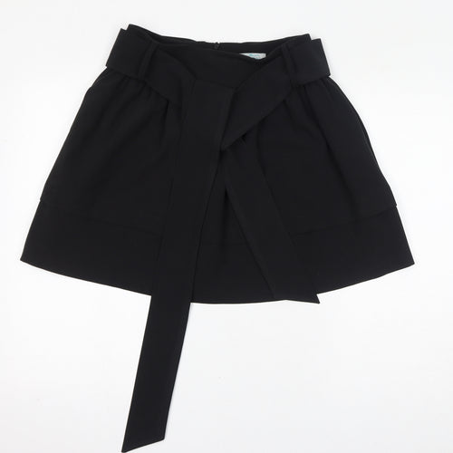 Monsoon Womens Black Polyester A-Line Skirt Size 6 Zip - Pockets, Belted