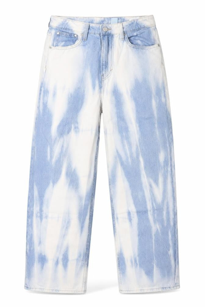 H&M Womens Blue Geometric Cotton Straight Jeans Size 8 L27 in Regular Zip