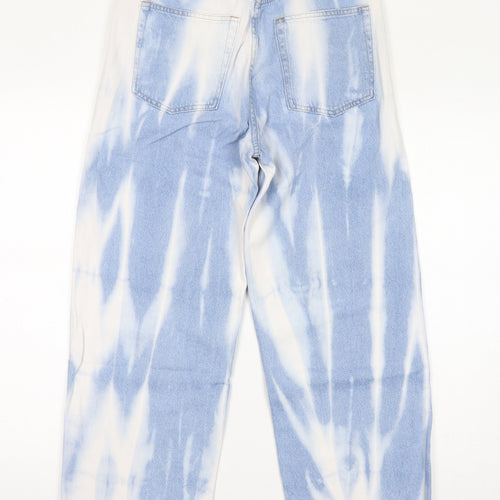 H&M Womens Blue Geometric Cotton Straight Jeans Size 8 L27 in Regular Zip