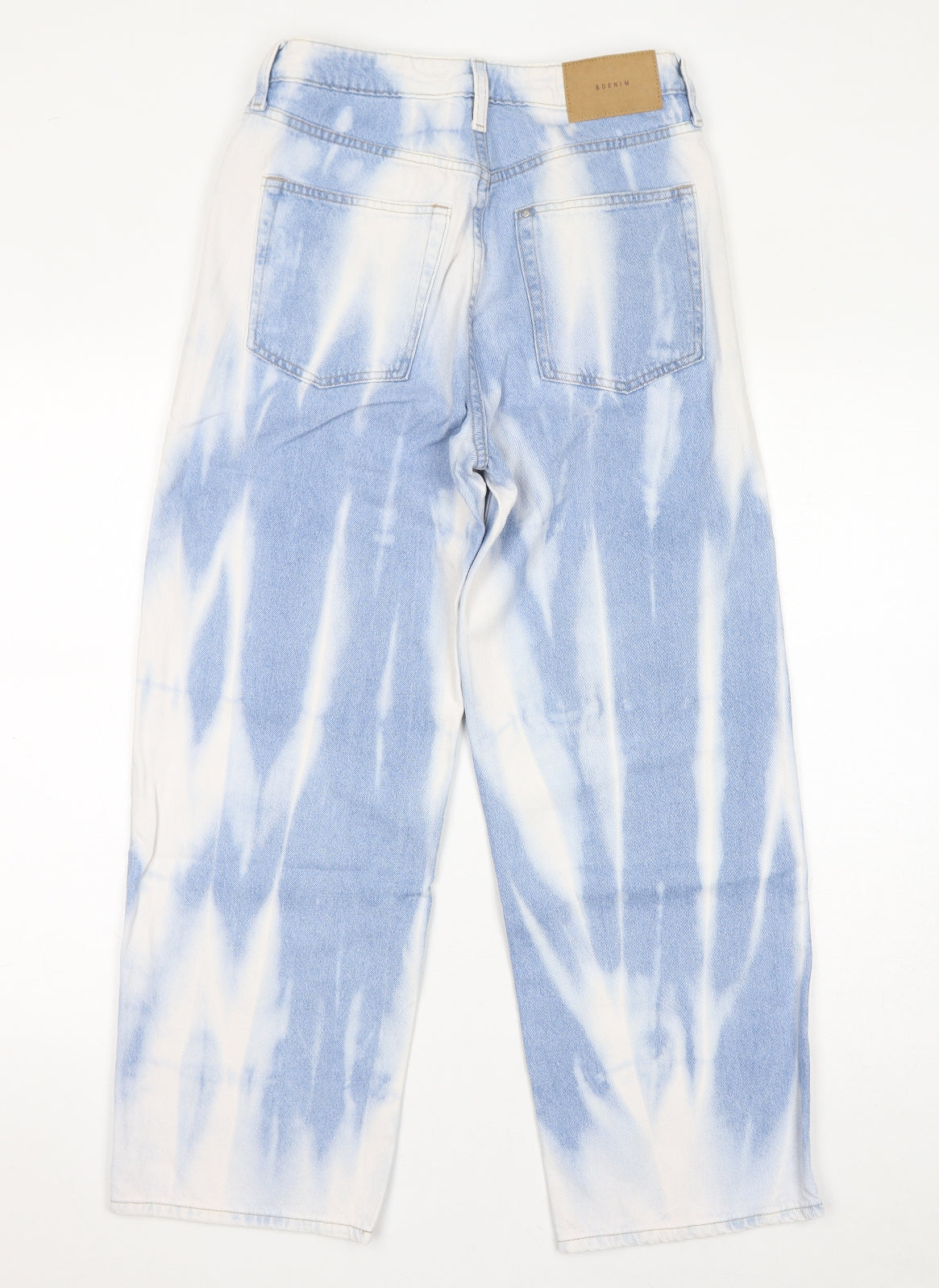 H&M Womens Blue Geometric Cotton Straight Jeans Size 8 L27 in Regular Zip
