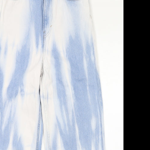 H&M Womens Blue Geometric Cotton Straight Jeans Size 8 L27 in Regular Zip
