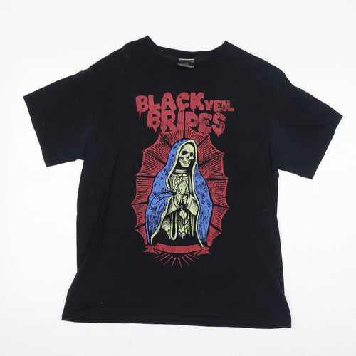 Gildan Womens Black Cotton Basic T-Shirt Size L Round Neck - Black Veil Brides