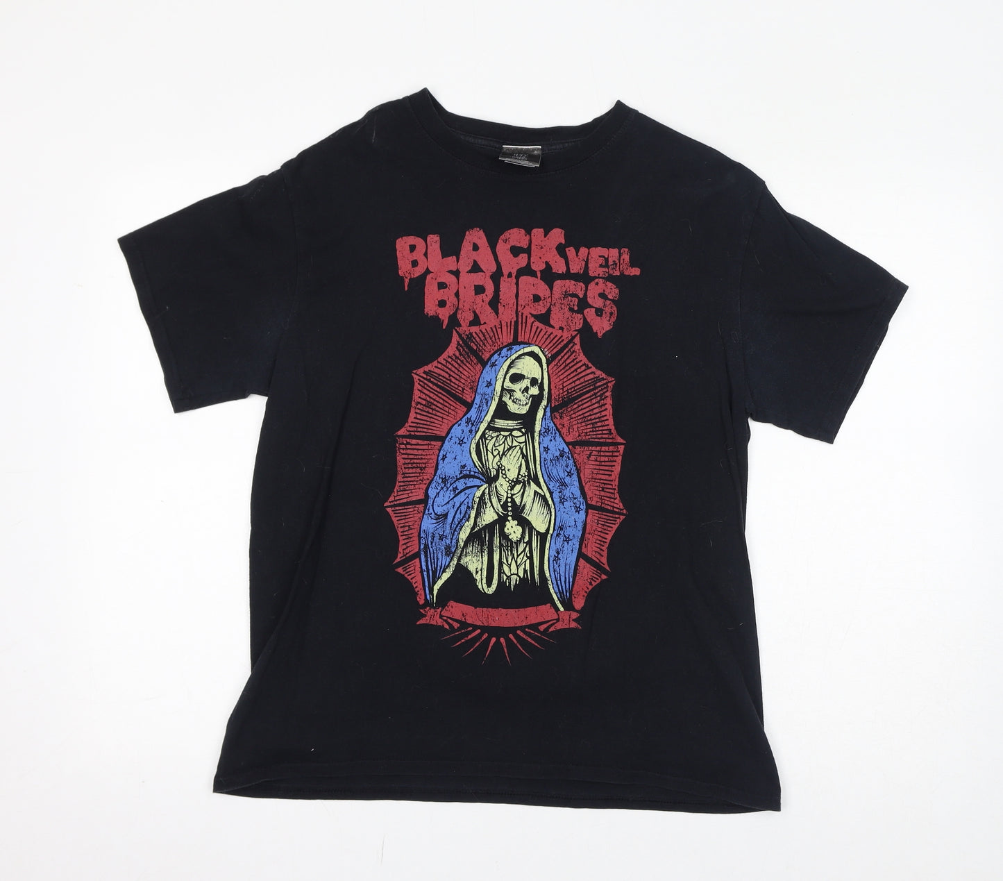 Gildan Womens Black Cotton Basic T-Shirt Size L Round Neck - Black Veil Brides