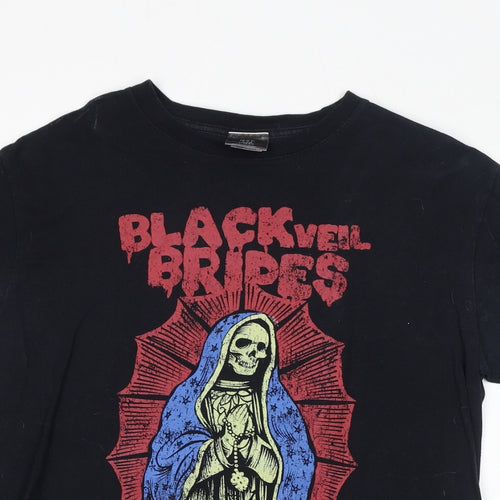 Gildan Womens Black Cotton Basic T-Shirt Size L Round Neck - Black Veil Brides