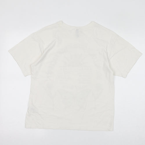 Divided by H&M Womens White Cotton Basic T-Shirt Size 2XS Round Neck - Honolulu Surfers Society, Butterfly, Flowers