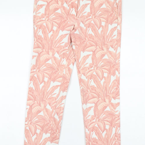 Mango Womens Pink Floral Cotton Trousers Size 12 L26 in Regular Zip