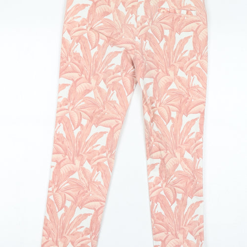 Mango Womens Pink Floral Cotton Trousers Size 12 L26 in Regular Zip
