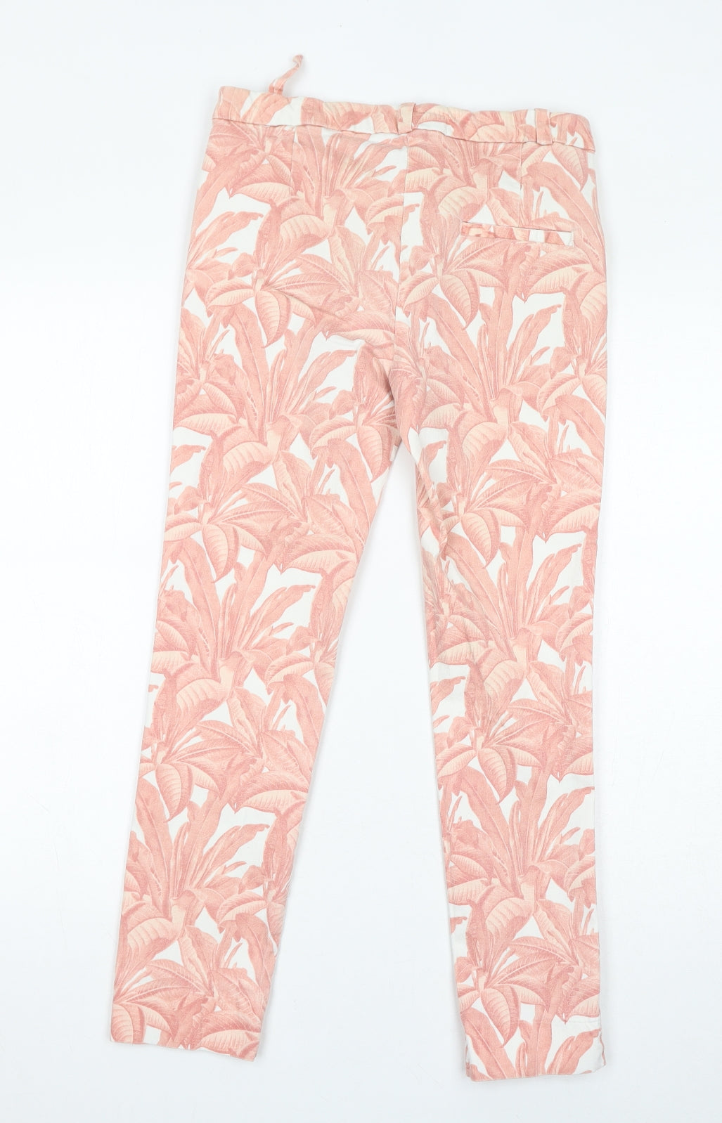 Mango Womens Pink Floral Cotton Trousers Size 12 L26 in Regular Zip
