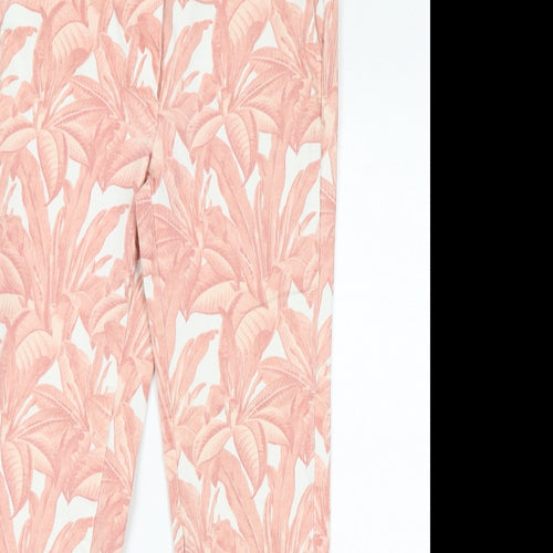 Mango Womens Pink Floral Cotton Trousers Size 12 L26 in Regular Zip