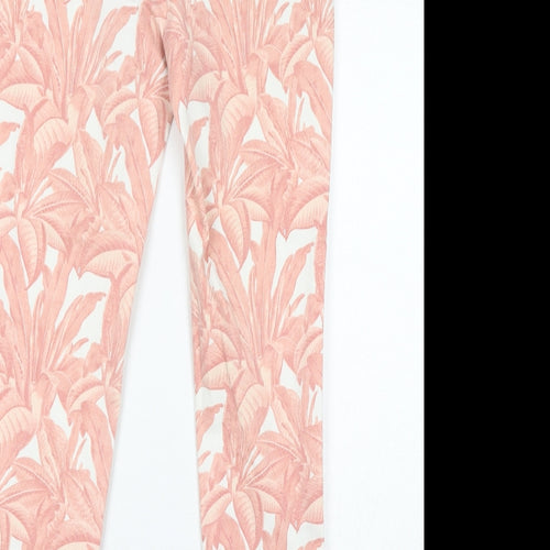 Mango Womens Pink Floral Cotton Trousers Size 12 L26 in Regular Zip
