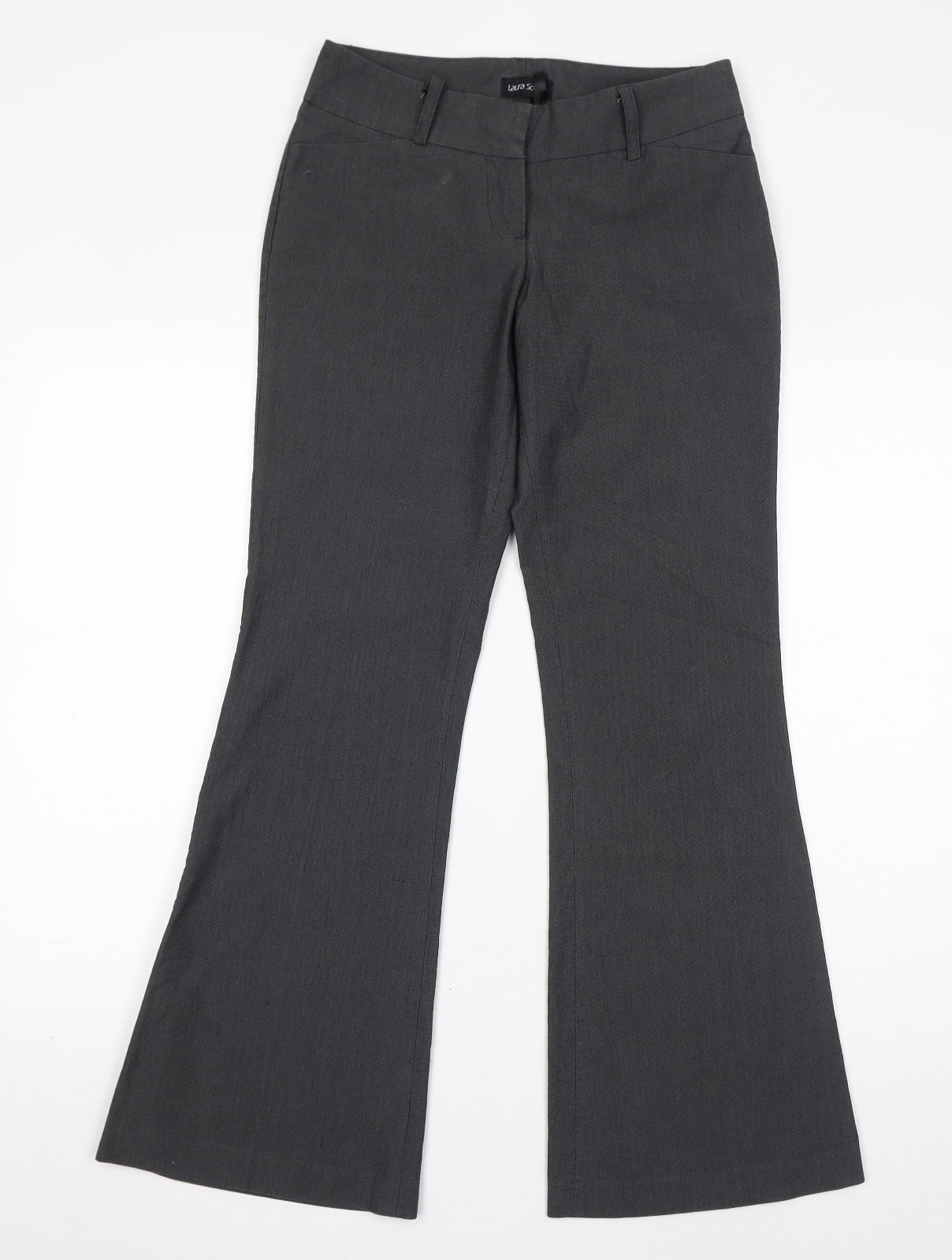 Laura Scott Womens Grey Cotton Trousers Size 8 L29 in Regular Zip
