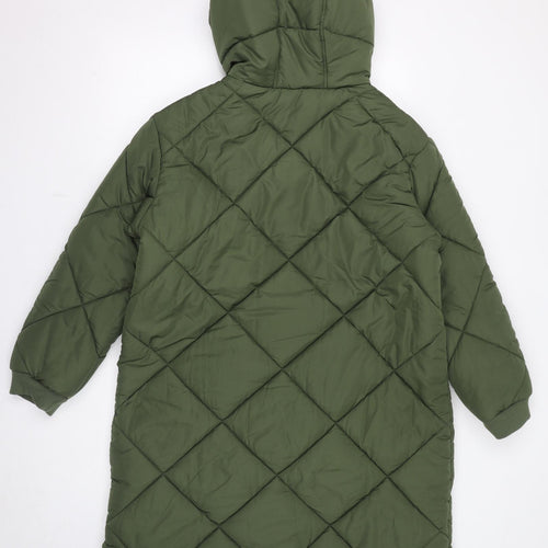 Marks and Spencer Womens Green Quilted Coat Size 16 Zip - Hooded