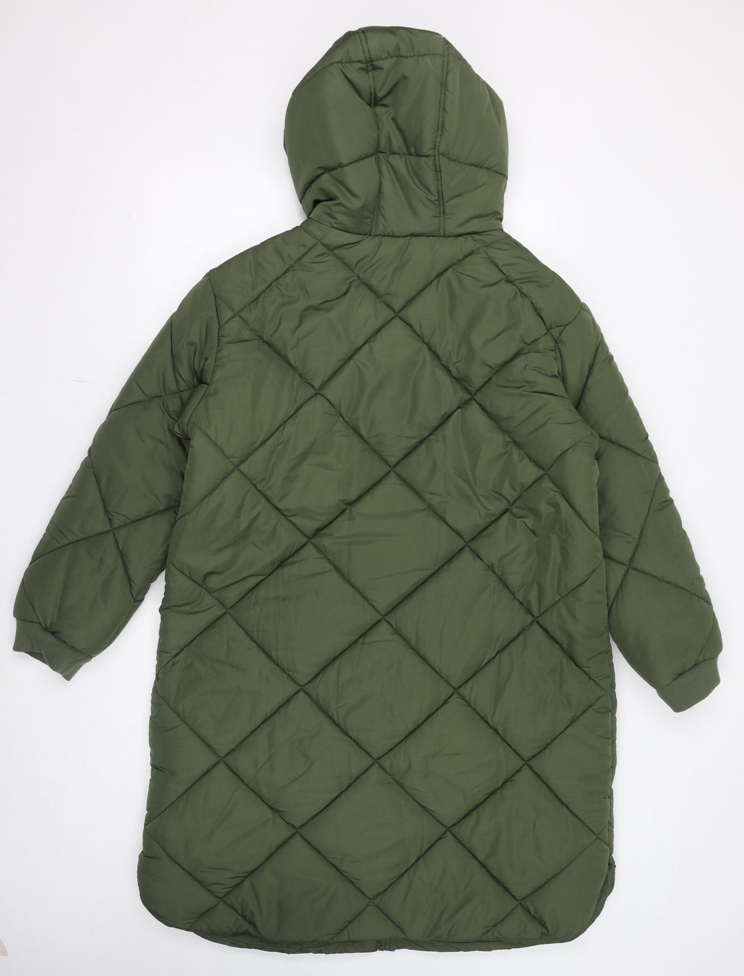 Marks and Spencer Womens Green Quilted Coat Size 16 Zip - Hooded