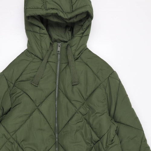 Marks and Spencer Womens Green Quilted Coat Size 16 Zip - Hooded