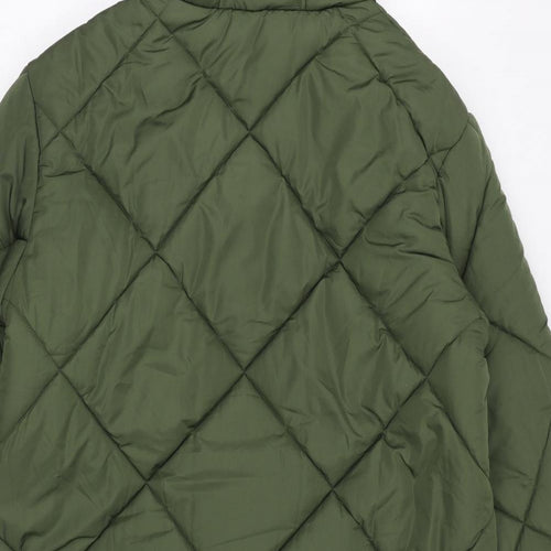 Marks and Spencer Womens Green Quilted Coat Size 16 Zip - Hooded