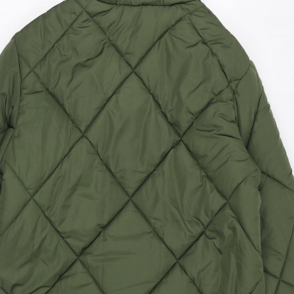 Marks and Spencer Womens Green Quilted Coat Size 16 Zip - Hooded