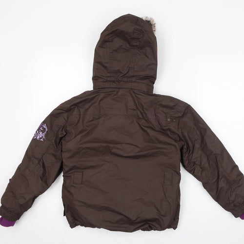 Crane Girls Brown Ski Jacket Jacket Size 9 Years Zip - Faux Fur Hood, Embroidery
