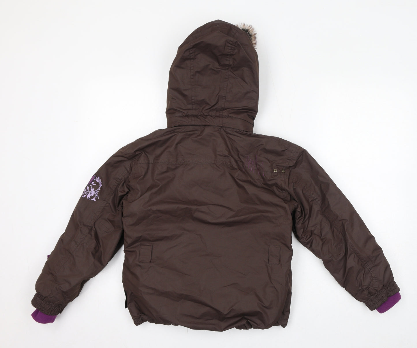 Crane Girls Brown Ski Jacket Jacket Size 9 Years Zip - Faux Fur Hood, Embroidery